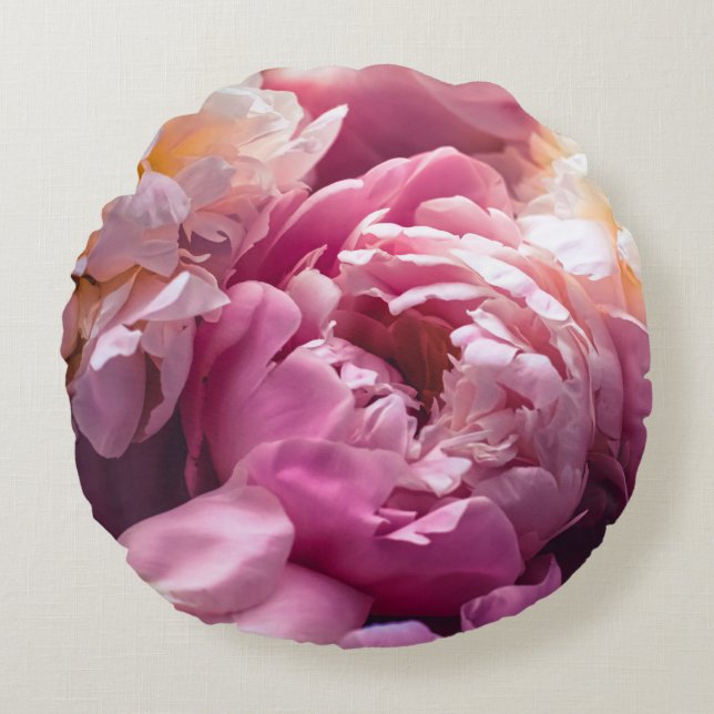 Pink Peonies: Luxurious Floral Art. Round Pillow (Front)