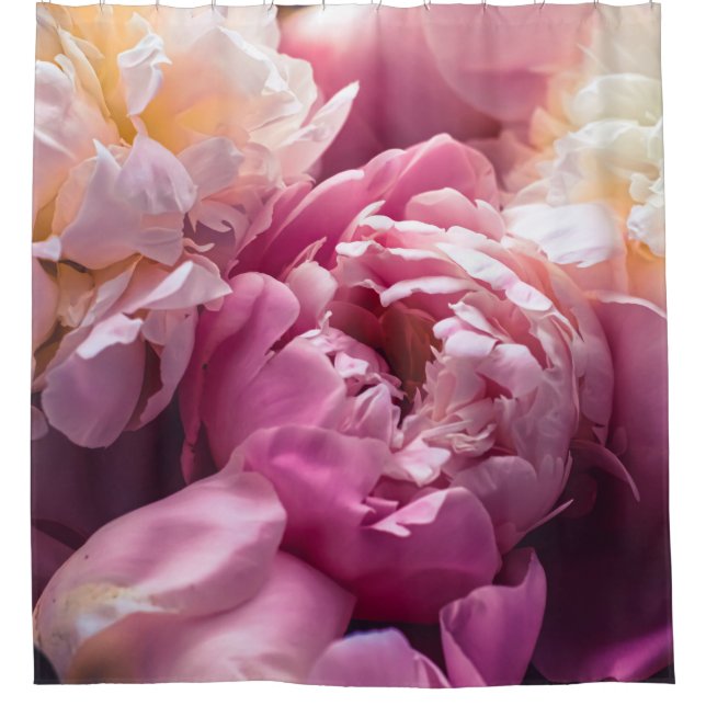 Pink Peonies: Luxurious Floral Art. Shower Curtain (Front)