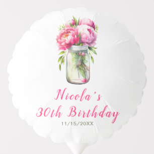 Pink Peonies Mason Jar Birthday Balloon