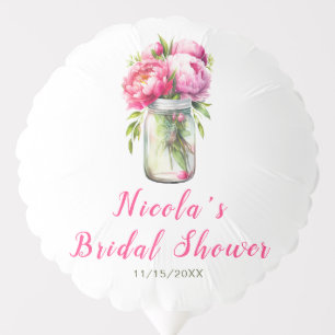 Pink Peonies Mason Jar Bridal Shower Balloon