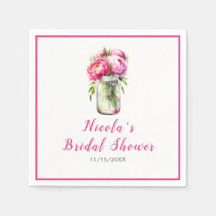 Pink Peonies Mason Jar Bridal Shower Napkins