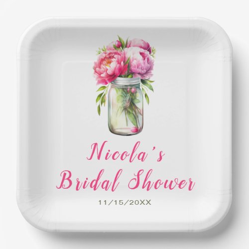Pink Peonies Mason Jar Bridal Shower