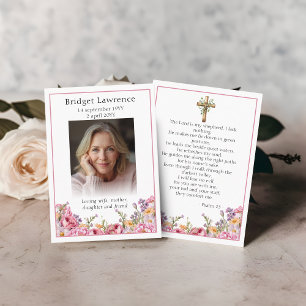 Pink Peonies Memorial Photo Psalm 23 Prayer Card