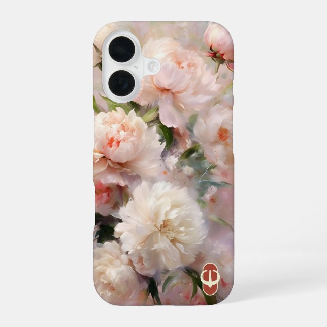 Pink Peonies Monogram Name Personalized Iphone Case (Back)