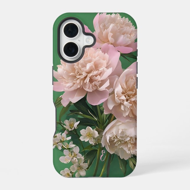 Pink Peonies Monogram Name Personalized Iphone Case (Back)