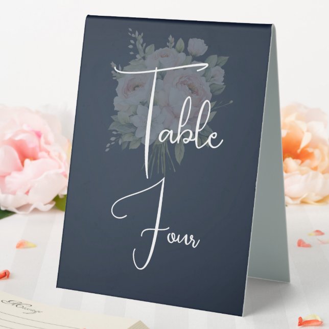 Pink Peonies Navy Background Table Tent (In SItu (Wedding))