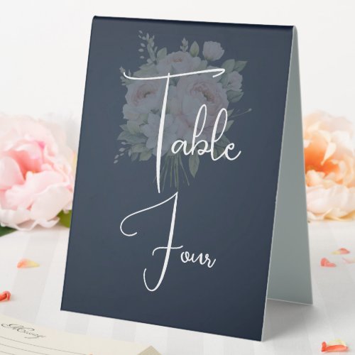 Pink Peonies Navy Background Table Tent Sign
