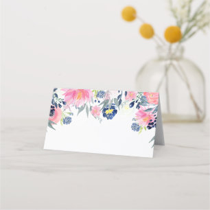 Pink Peonies Navy Blue Elements Place Cards