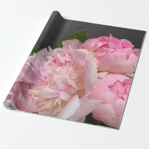 Pink peonies on dark gray wrapping paper
