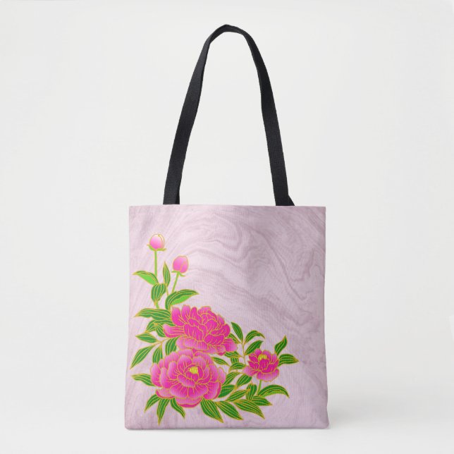 Pink Peonies on Pale Pink Background Tote Bag (Front)