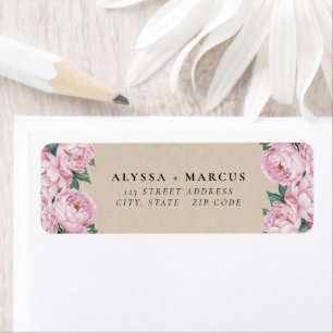 Pink Peonies on Parchment Couple Names Label