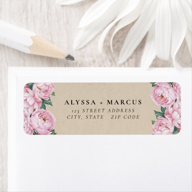Pink Peonies on Parchment Couple Names Label (Insitu)
