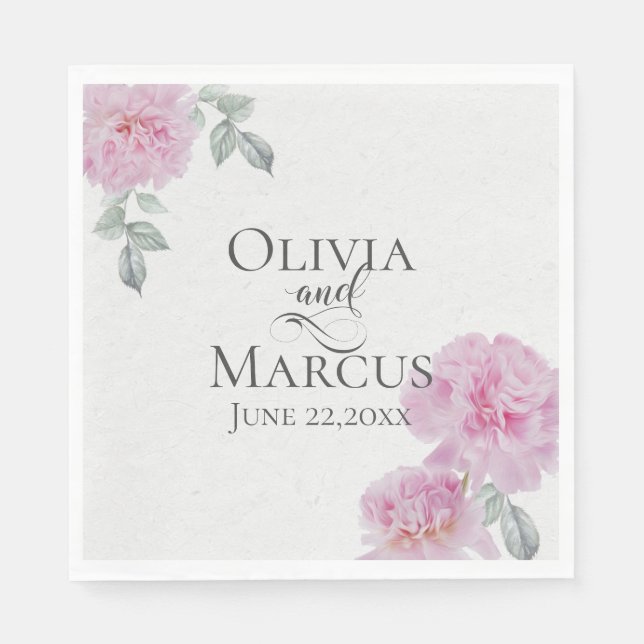Pink Peonies on Rice Paper Texture Napkins (Front)