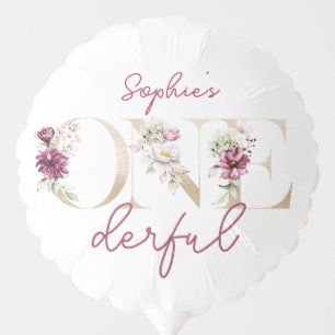 Pink peonies onederful birthday party watercolor balloon