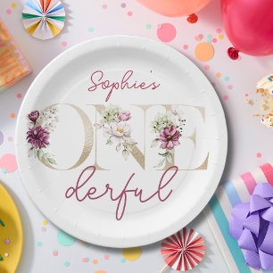 Pink peonies onederful birthday party watercolor paper plates