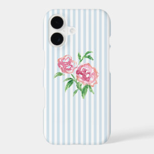 Pink Peonies Painting Nautical Blue Stripe Coastal iPhone 17 Case
