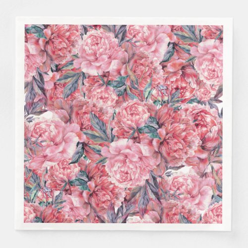 Pink Peonies  Paper Dinner Napkins