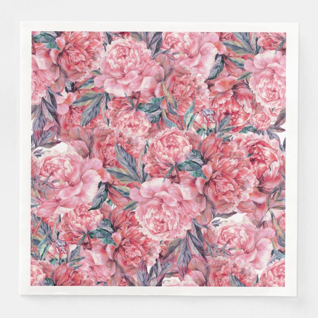 Pink Peonies  Paper Dinner Napkins (Front)
