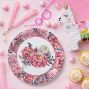 Pink Peonies Paper Plate