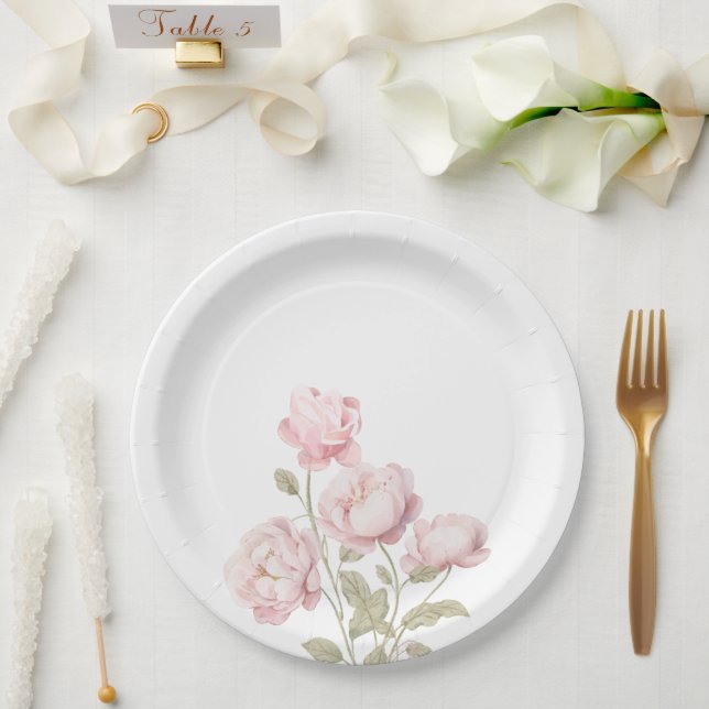 pink peonies paper plates (Wedding)