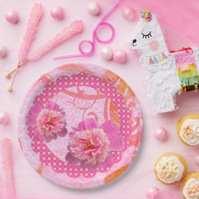 Pink Peonies  Paper Plates (Party)