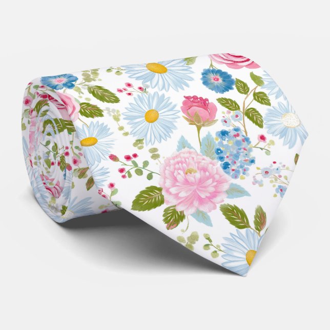 Pink Peonies Pattern  Neck Tie (Rolled)