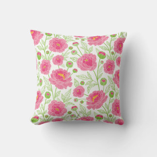 Pink peonies pattern throw pillow