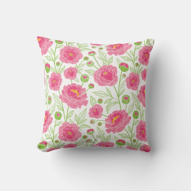 Pink peonies pattern throw pillow (Front)