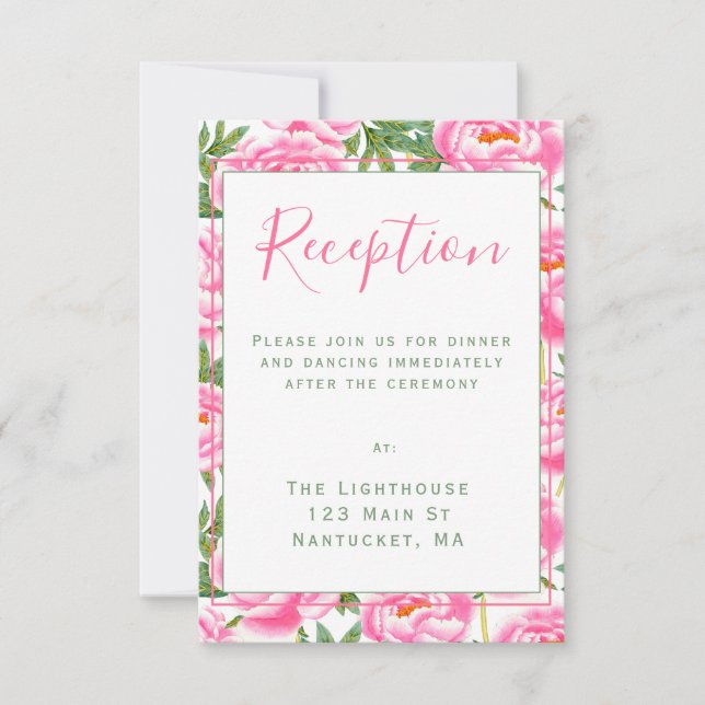 Pink Peonies Pattern | Wedding Reception Insert Invitation (Front)
