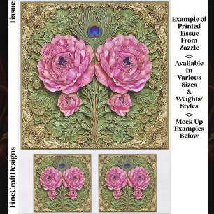 Pink Peonies & Peacock Feather Tile EH6 Decoupage Tissue Paper