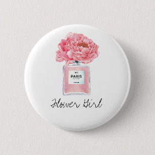 Pink Peonies & Perfume Flower Girl Button