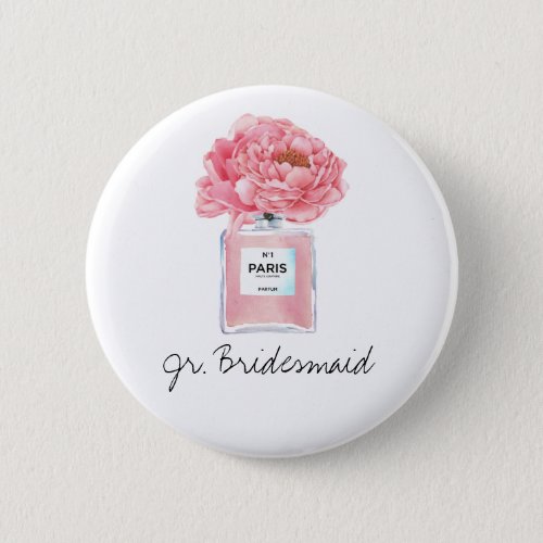 Pink Peonies  Perfume Jr Bridesmaid Button