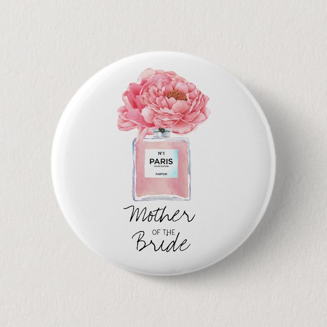 Pink Peonies & Perfume Mother of the Bride Button (Front)