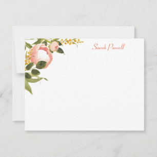 Pink Peonies Personalized Flat Note Card
