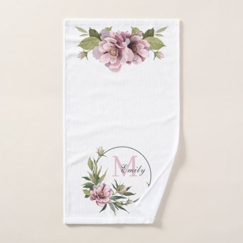 Pink peonies personalized initial monogram hand to hand towel 