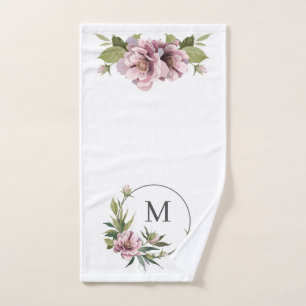 Pink peonies personalized initial monogram hand towel