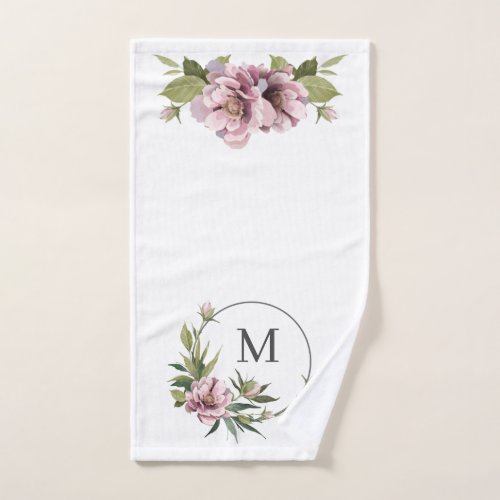 Pink peonies personalized initial monogram hand towel 