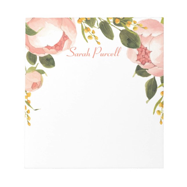 Pink Peonies Personalized Notepad (Front)