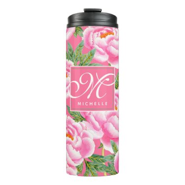 Pink Peonies - Personalized Thermal Tumbler
