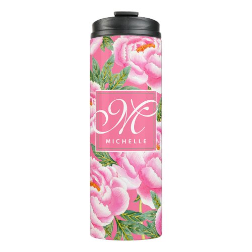 Pink Peonies _ Personalized Thermal Tumbler