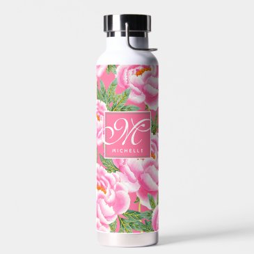 Pink Peonies - Personalized Water Bottle