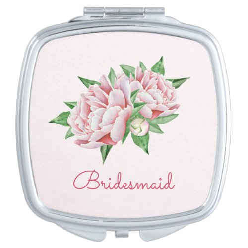 Pink Peonies Pretty Watercolor Compact Mirror