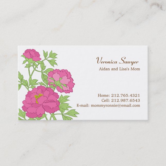 Pink Peonies Profile / Mommy Card (Front)