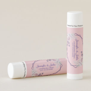 Pink Peonies Purple Geometric Frame Wedding Favors Lip Balm