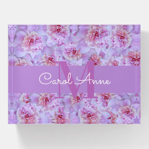 Pink Peonies Purple Monogram Floral Paperweight
