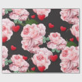 Cardboard Clock Patterns Pink Peonies & Red Hearts Romantic Floral Pattern Wrapping Paper | Zazzle