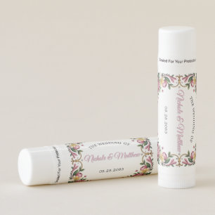 Pink Peonies Rococo Frame Wedding Favor Lip Balm