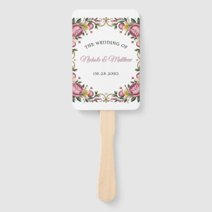 Pink Peonies Rococo Frame Wedding  Hand Fan