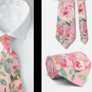 Pink Peonies Roses Floral Neck Tie