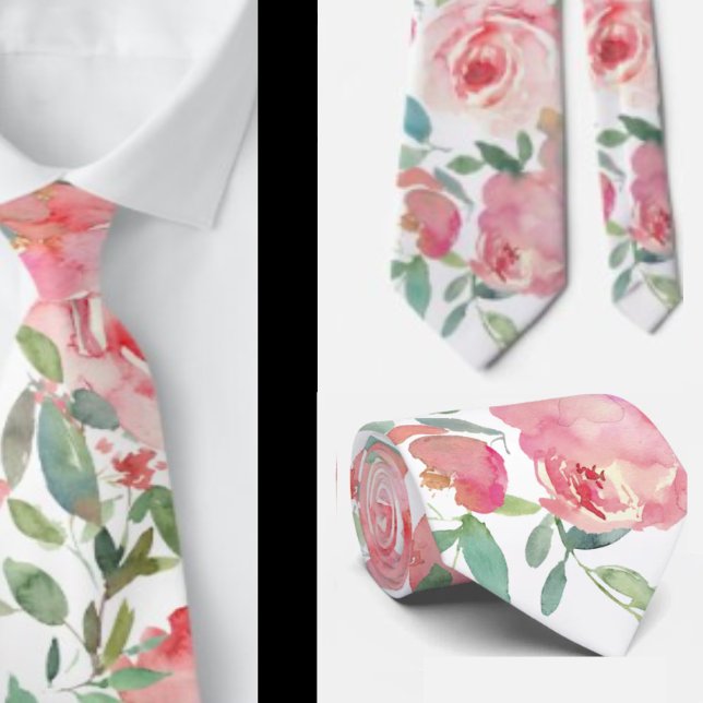 Pink Peonies Roses Floral Neck Tie (Creator Uploaded)